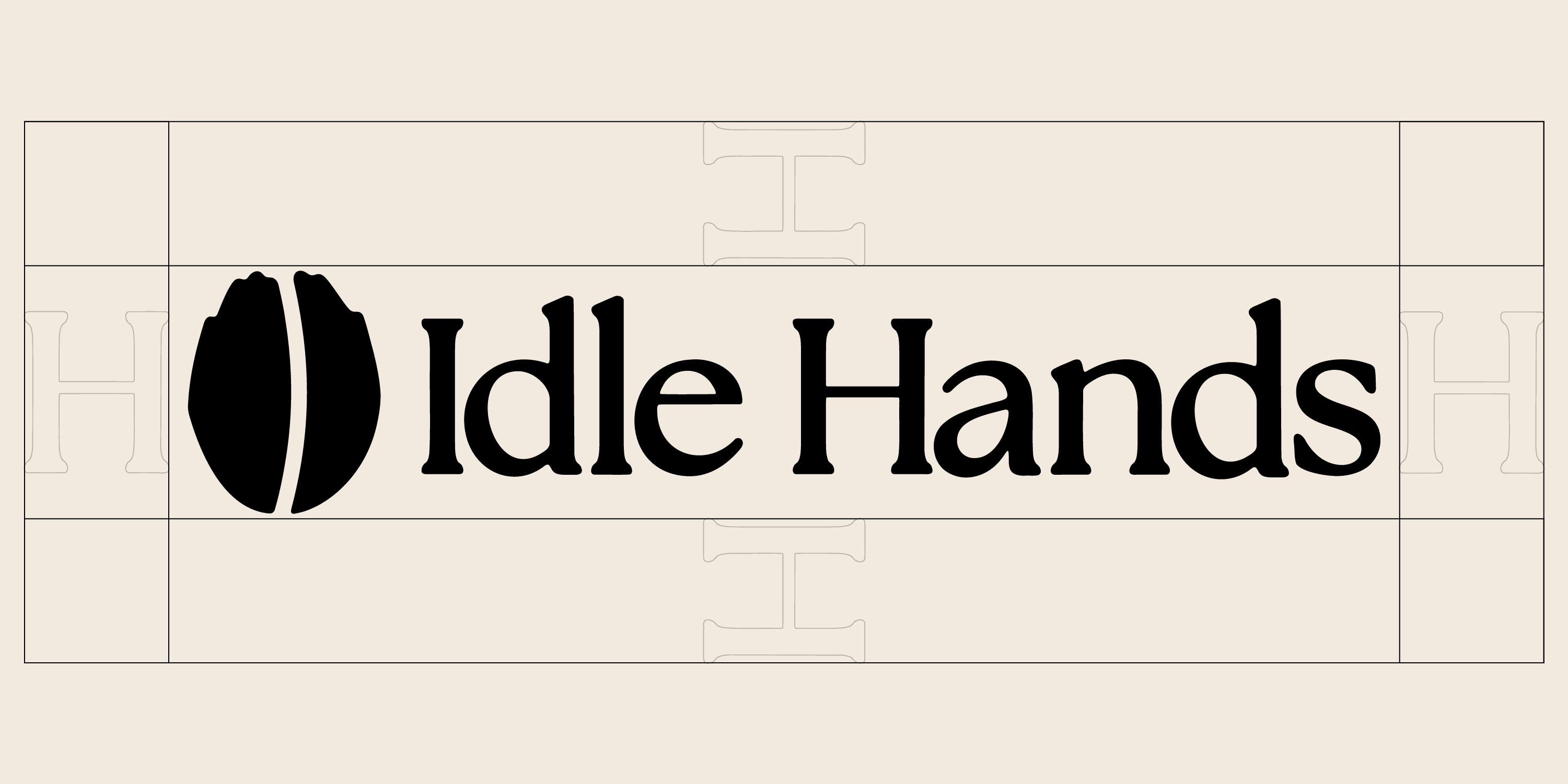 Idle Hands horizontal lockup with minimum clear space marked out by the height of the capital H