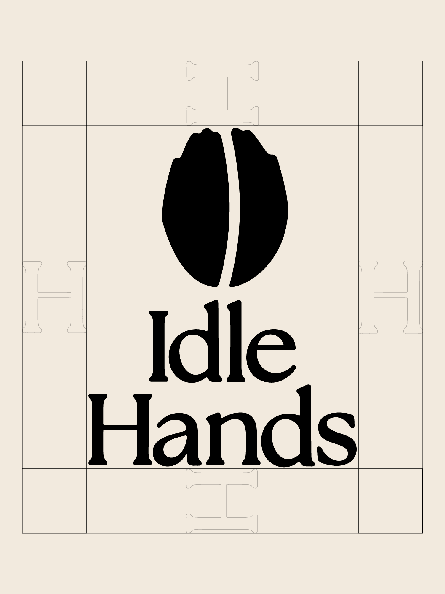 Idle Hands stacked lockup with minimum clear space marked out by the height of the capital H
